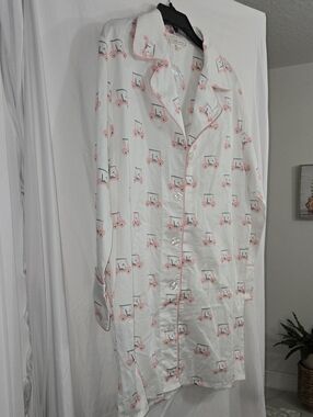 Toss Design White Pink Golf Cart Print Pajama Shirt